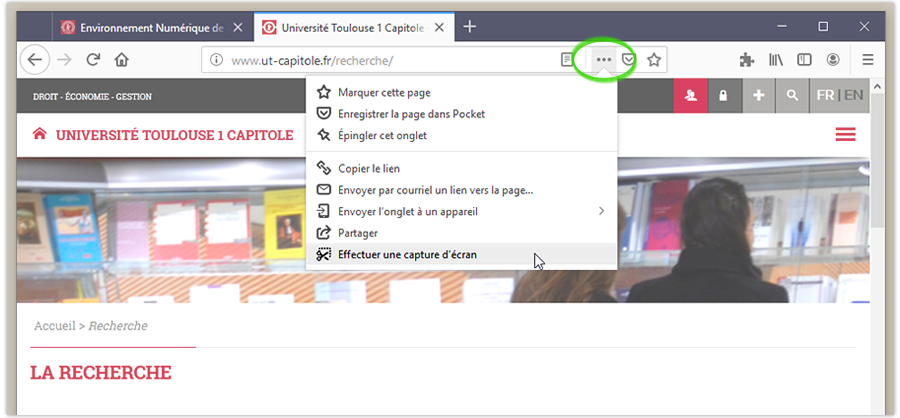 Capture d'écran dans Firefox