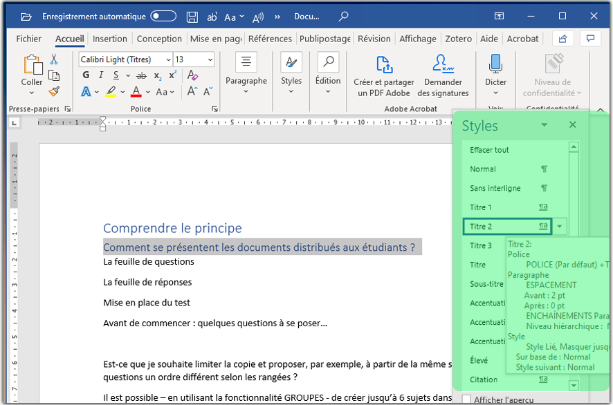 Affectation d'un titre de niveau 2