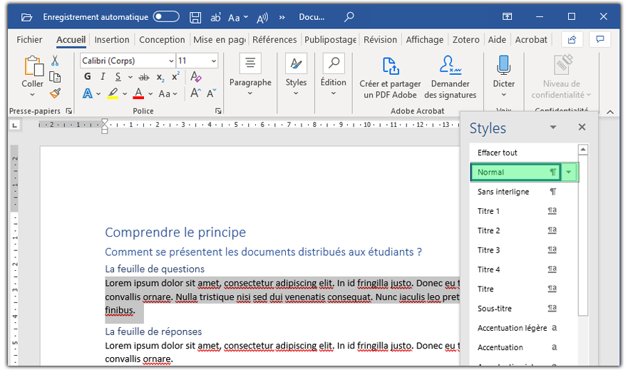 Application du style de paragraphe